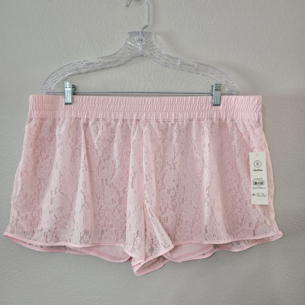 No Boundaries Pink Lace Knit Shorts XXL 20 Mid Rise Floral Elastic Waist NWT - Picture 3 of 9